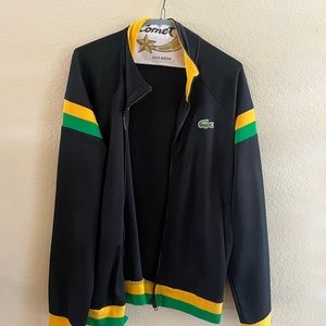 Lacoste Zip Up Sweater - Black with yellow and green stripes - Size 4 - Medium